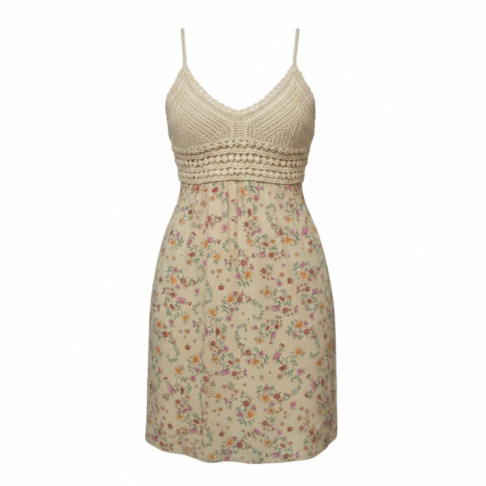 Love Fire Women's Floral Print Mini Dress with Crochet Bodice